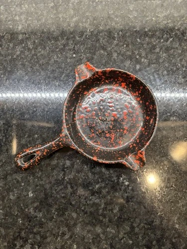 Vintage Wagner Ashtray Mini Cast Iron Skillet Red Splatter on Black