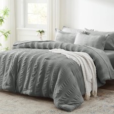 Full Comforter Set 7 Pieces, Grey Seersucker Bed in a Bag with Comforter and ...