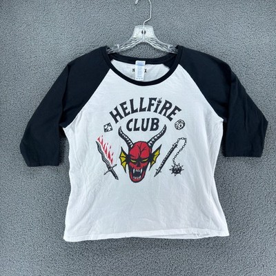 Netflix Stranger Things Hellfire Club Shirt Women 2XL Raglan Sleeve Baseball Tee