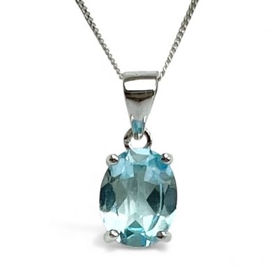 Blautopas oval Anhänger 9x7mm 2,2ct 925 Sterling Silber November Geburtsstein