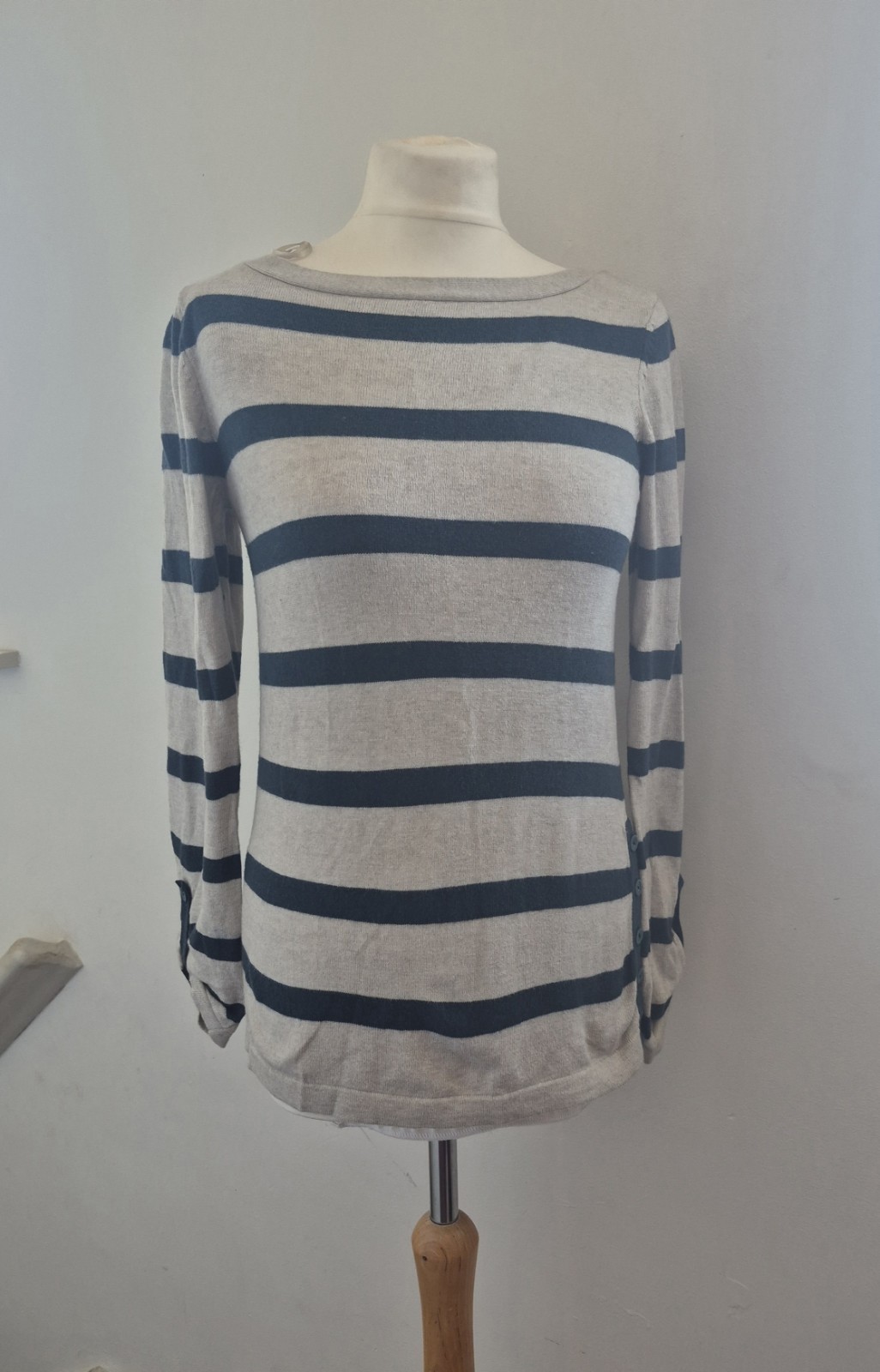 Seasalt Cornwall Breton Jumper UK8 Navy Striped Nautical Wool Blend Knit Top