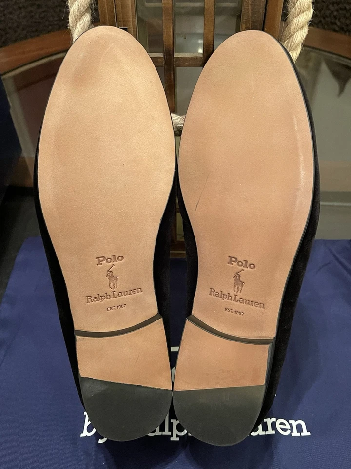 Ralph Lauren Hombre Talla 10 "RL Crest" NEGRO Terciopelo Zapatillas Zapatos Nuevos En Caja Foto 4 de 4