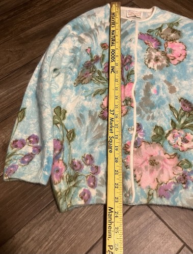 Vintage 60s NOS Angelon By Darlene Hand Printed Cardigan Medium Hand Printed M - Picture 8 of 8