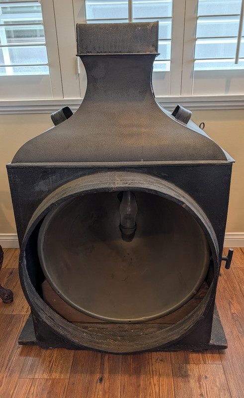 HUGE C1880'S RAILROAD STEAM LOCOMOTIVE BOX HEADLIGHT WHISTLE STOP PASADENA, CA