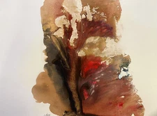 Abstract Mixed Media Ink Watercolor Painting on 11 X 15” Paper Contemporary