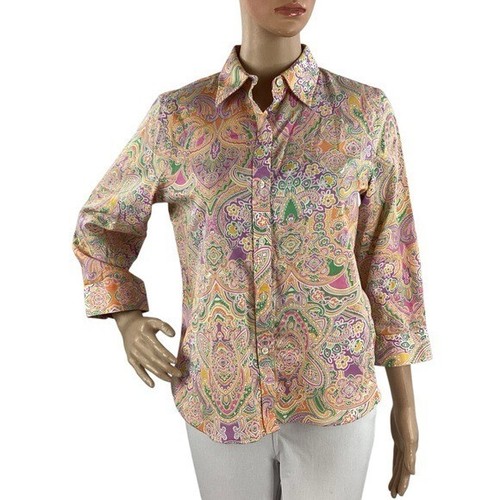 Chaps Classics PM Paisley Cotton Button Down Shirt No Iron 3/4 Sleeve
