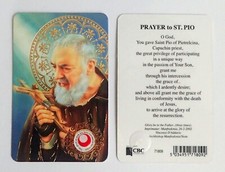 St Saint Pio Relic Prayer Card Laminated - Wallet Size Religious