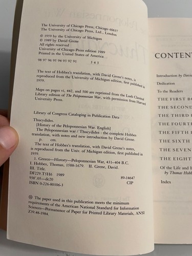 Peloponnesian War by Thucydides Complete Hobbes Trans. Notes David Grene PB 1989 - Picture 7 of 10