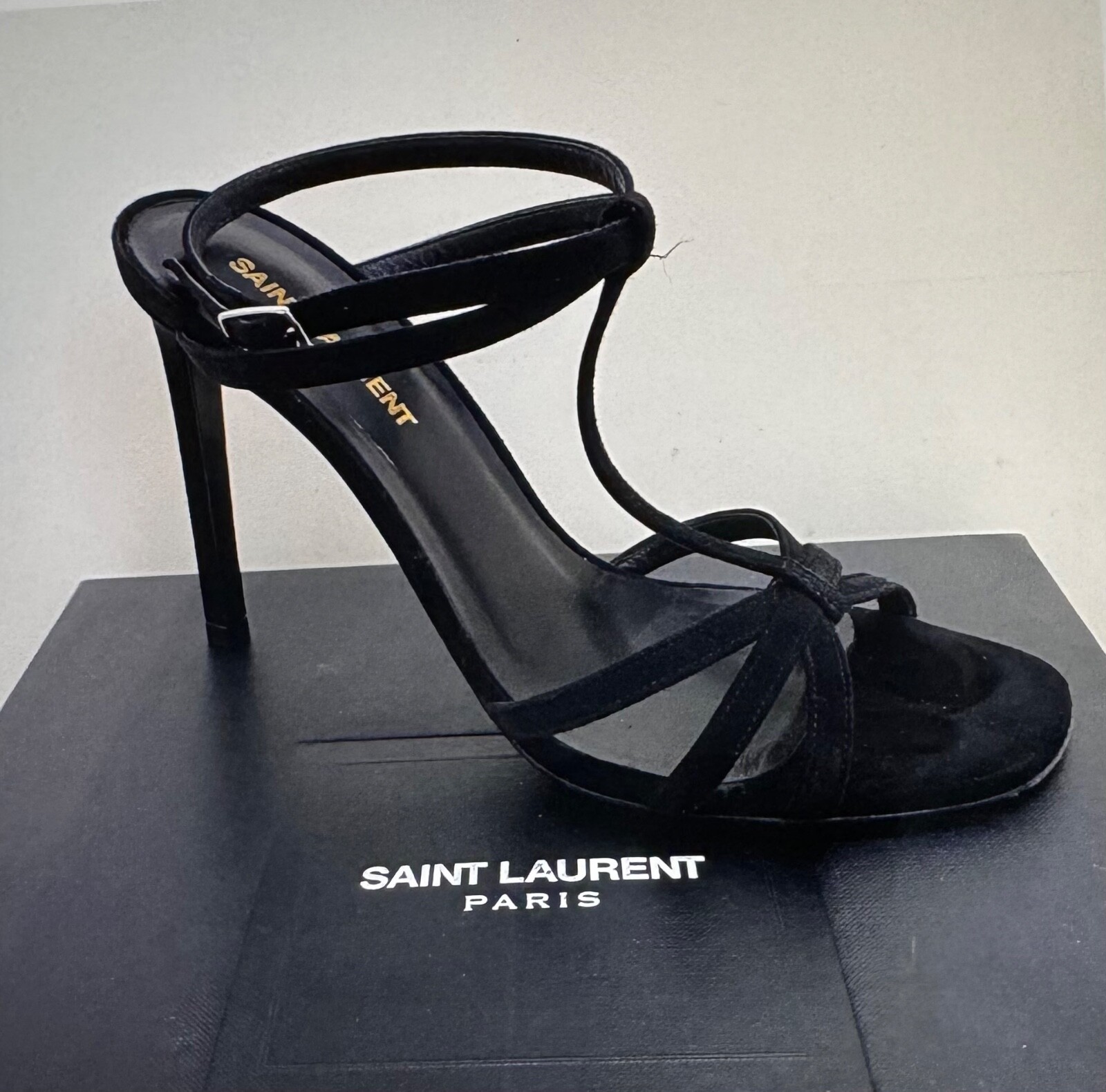 Sandalo Saint Laurent ""Jane"" cinturino a T tacco nero pelle scamosciata donna taglia 7