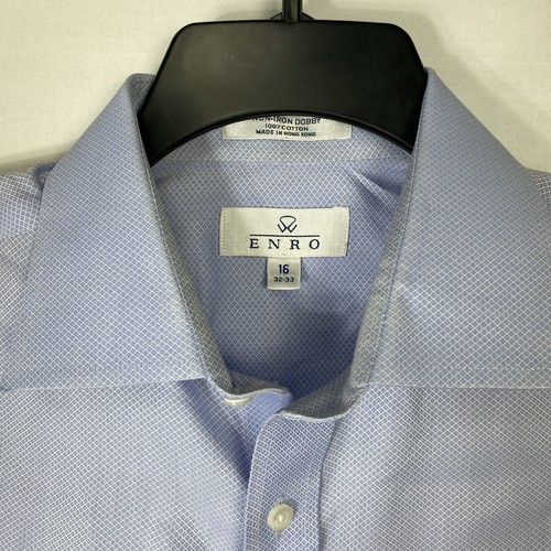Enro Mens Non Iron Dobby Shirt 16 32-33 Button Up Blue Classic - Picture 3 of 6