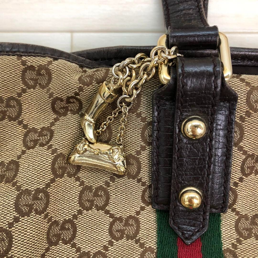 GUCCI Sherry Line Hand Tote Bag Handbag GG Canvas Leather 137396