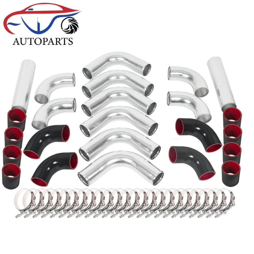 12pcs Universal 3" Inch Aluminum Intercooler Piping Kit w/Coupler and T-Clamps - Image 2 of 4