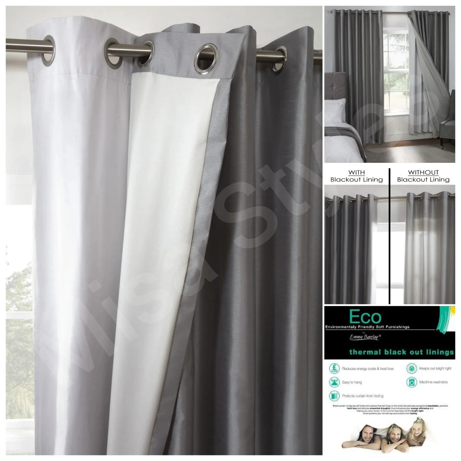 EMMA BARCLAY 3 PASS THERMAL BLACKOUT CURTAINS LININGS READY MADE EYELET RING TOP