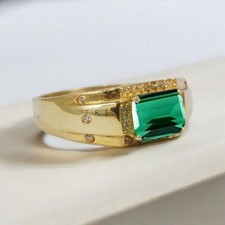 Emerald Octagon Cut With 14K Solid Gold Ring For Men's 923