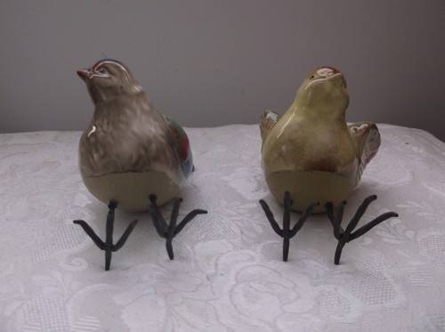 Two Bird Figurines Standing on Metal Legs 5 inches tall - Picture 4 of 5