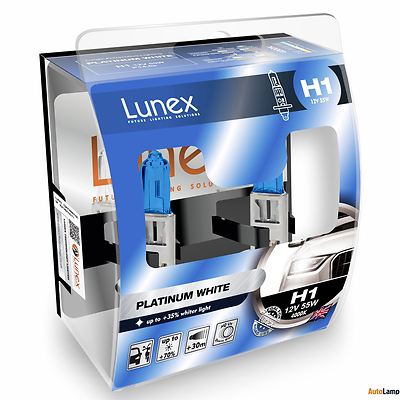 H1 Lunex Platinum White 4000K 448 55W 12V Halogen Headlamps Hard Case Twin Pack