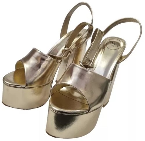 Essex Glam BHP-5 Metallic Gold Platform Heel Sandals Size UK 4 REF SH1 - Picture 7 of 9