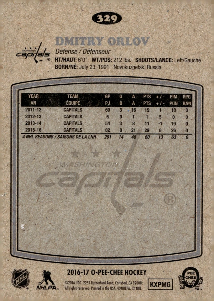 Dmitry Orlov - Signed 2016-17 O-Pee-Chee Retro Card #329 - Washington Capitals - Image 2 of 2