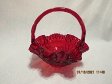 FENTON ART GLASS 1964 THUMBPRINT RUBY 8" BASKET