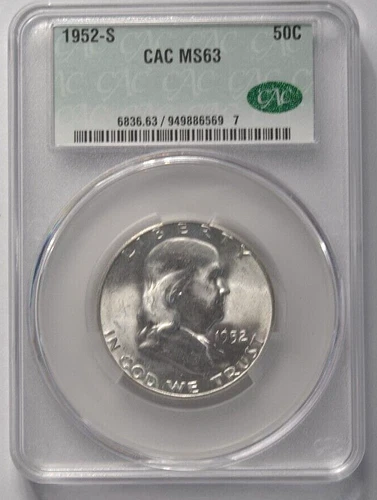 1952-S Franklin Half Dollar CACG Certified MS63