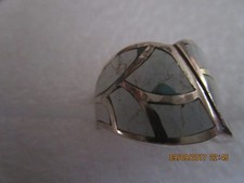 Vintage sterling Silver Inlay Ring panel sz 9