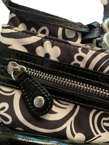 Brighton Black Patent Leather Microfiber Print Crossbody Silver Charms Pockets - Picture 8 of 23