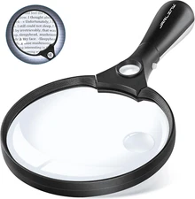 Large Magnifying Glass with Light 10X 20X 45X Illuminated Handheld Magnifier