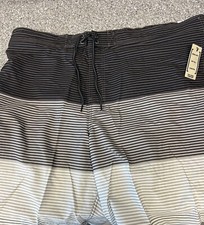 WOW George Men's Swim Trunks Shorts BLACK/GREY Stripe 2XL (44-46) FAST FREE SHIP