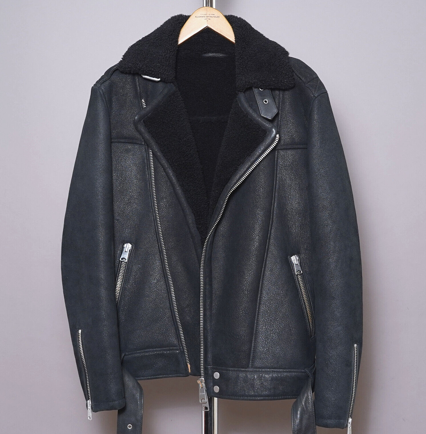 ALLSAINTS Shearling Leather Jacket SMALL Mens She… - image 1