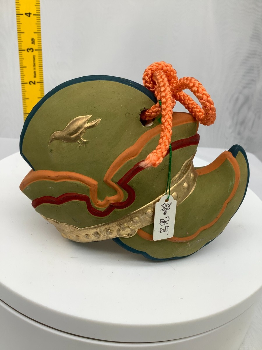 Japanese Clay Bell Ceramic Dorei Asian Antiques birdhelmet