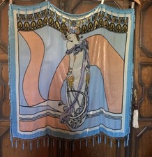 Vintage Silk Burnout Velvet Beaded Shawl Piano Shawl Art Nouveau 41 x41