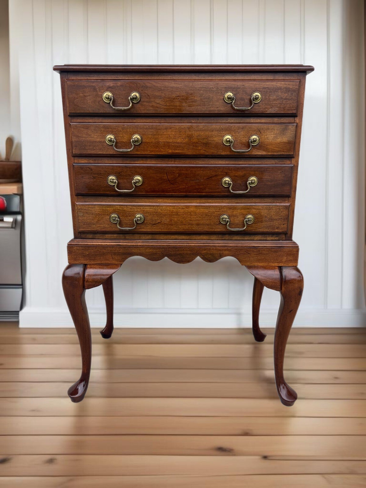 Queen Anne Silverware Chest of 4 Drawer Made of Solid Mahogany  With Brass Pulls
