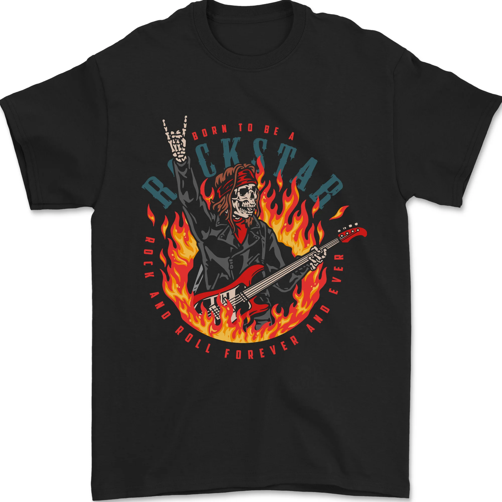 Born to Be a Rock Star Guitar Skull n Roll Mens T-Shirt 100% Cotton