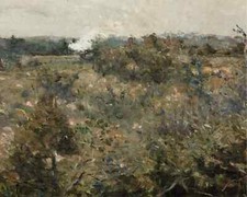 Vintage Green Meadow Oil Canvas Art rustic landscape wall decor