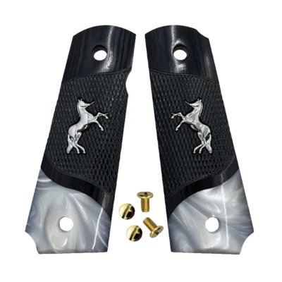 SHARD 1911 Grips Full Size fit Colt Springfield Grips Wood W/Silver Horse & 4 Screws
