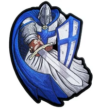 Christian Crusader Templar Knight W Sword Embroidered Patch Blue