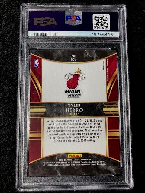 2019 Select Silver Prizm Tyler Herro #169 Rookie RC PSA 10 Miami Heat All Star