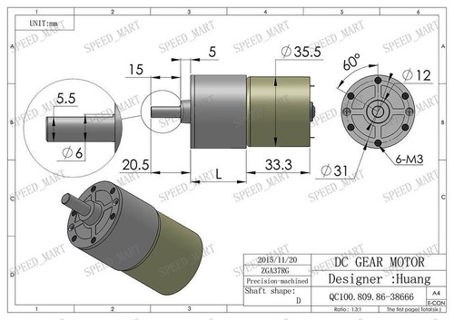 Reversible 37mm 24V DC 150 RPM Gear-Box Speed control Electric Motor ZGA37RG - Picture 8 of 8