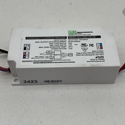 Macron MDR-701-350-18-TA Constant Current 0-10V Dimming LED Driver 350mA 50VDC
