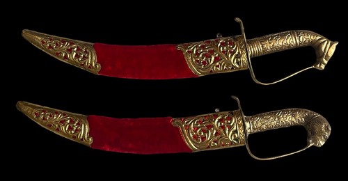 Lot Of Two Kirpan wedding Purpose Velvet Sheath steel blade Carvings 12 “ - Picture 2 of 6