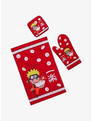 Naruto Shippuden Chibi Naruto Ramen 3 Set Lot Oven Mitt Pot Holder Kitchen Towel