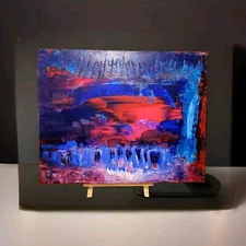 Gallery Canvas Original Abstract (See Vid) Vivid Red Blue Acrylic Painting 16x20