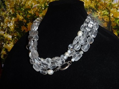 Silpada Sterling 925 facettierte Quarz Süßwasserperlen 3 Strang Latz Halskette