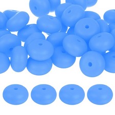 50Pcs 14mm Silicone Lentil Beads, Loose Abacus Bead for DIY Blue 