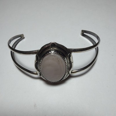 Vintage Mother Of Peal Sterling Cuff Braclet Marked TT Navajo 8 