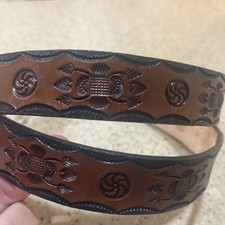 Vintage Hand Tooled Leather Belt Western Brown Total length 48" x 1 1/2" W