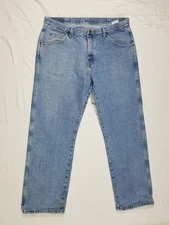 Wrangler Regular Fit Jeans 38x29 Men's Blue Denim Straight Leg Medium Wash