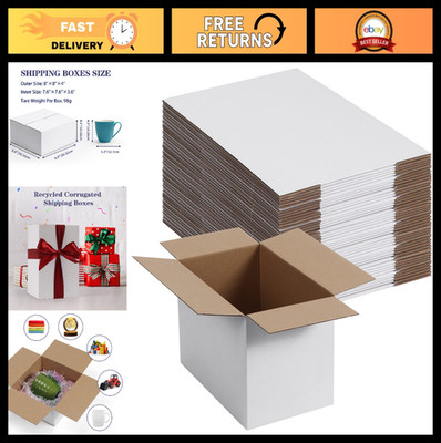 Set of 40 Small Shipping Boxes 8x8x4 Inch, White Corrugated Cardboard for Mailin