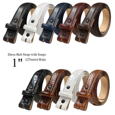 Genuine Full-Grain Cowhide Leather Dress Belt Strap with Snaps 1"(25mm) Wide