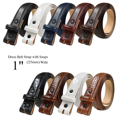 Genuine Full-Grain Cowhide Leather Dress Belt Strap with Snaps 1''(25mm) Wide